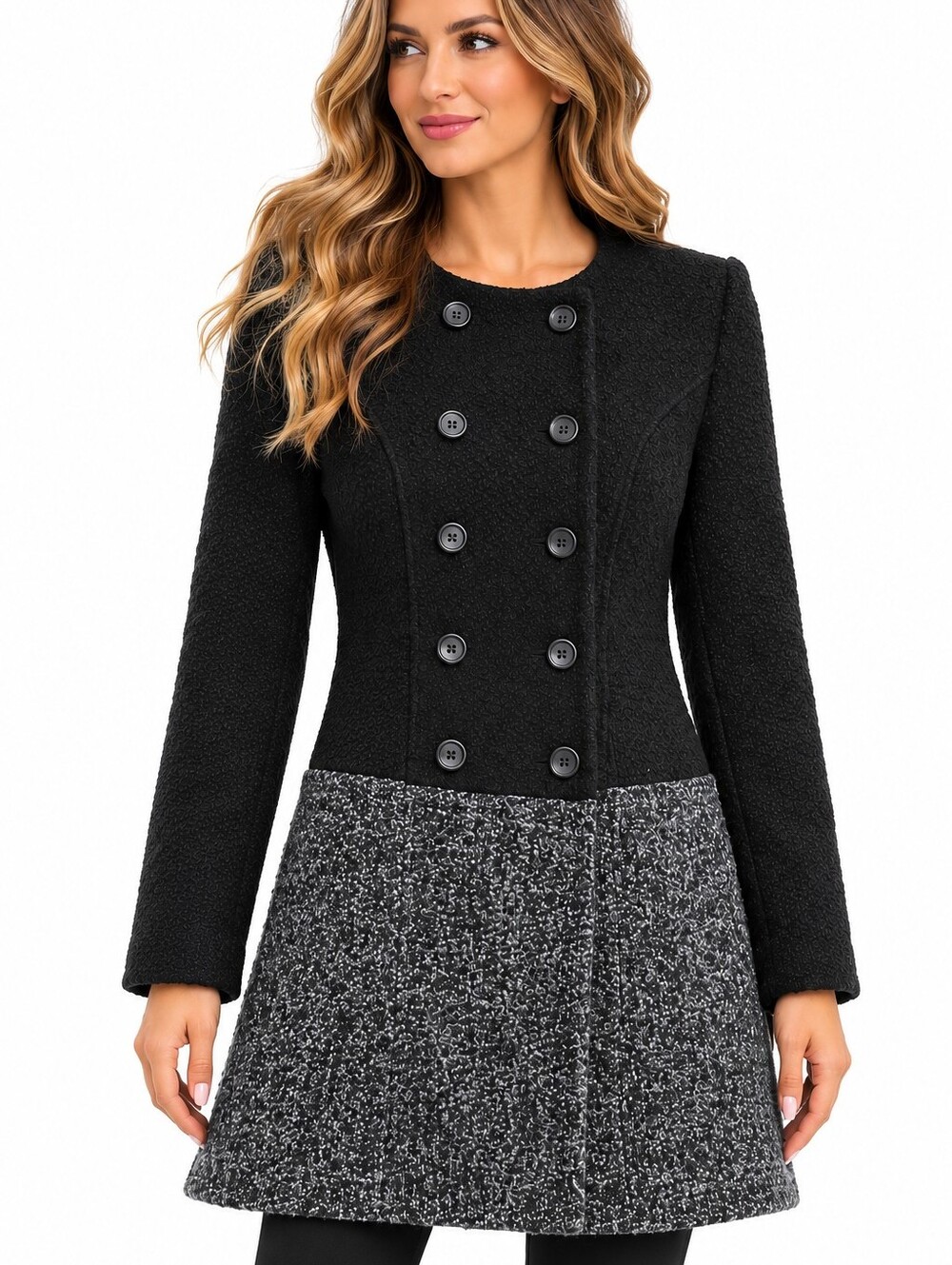 Tulle Anthropologie Black Wool Blend Coat in Black & Gray Medium